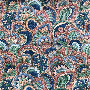 Vintage 90s Sydney English Garden Fabric 56 In x 2 Yd Jacobean Floral Blue Pink